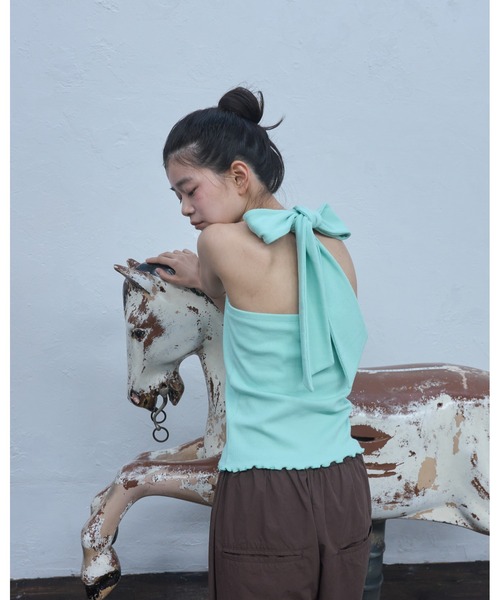 Smyeon tシャツ Ribbon halter-neck top/リボンホルターネック