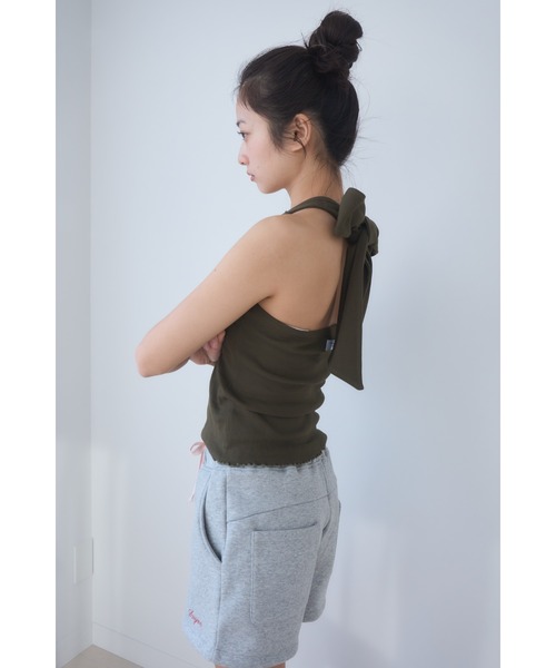 Smyeon tシャツ Ribbon halter-neck top/リボンホルターネック