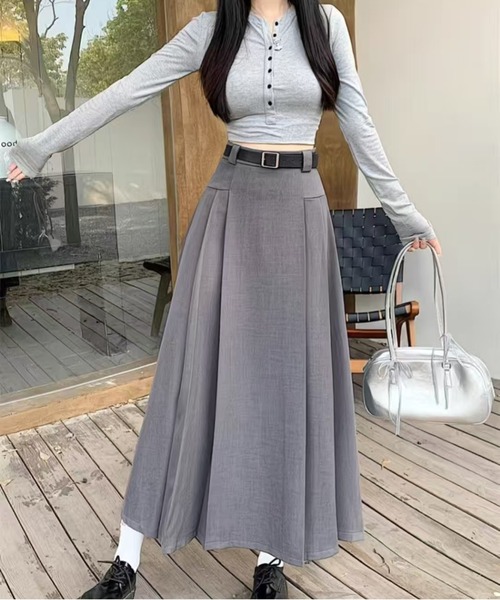 AsheKsha ロング スカート ハイウエストで合わせやすいエレガントな