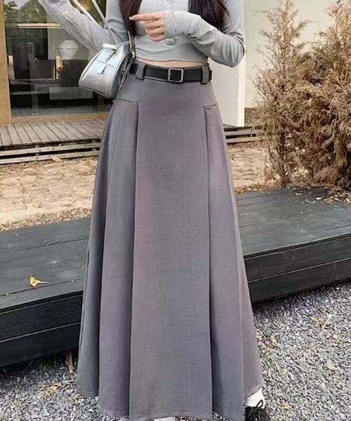 AsheKsha ロング スカート ハイウエストで合わせやすいエレガントな