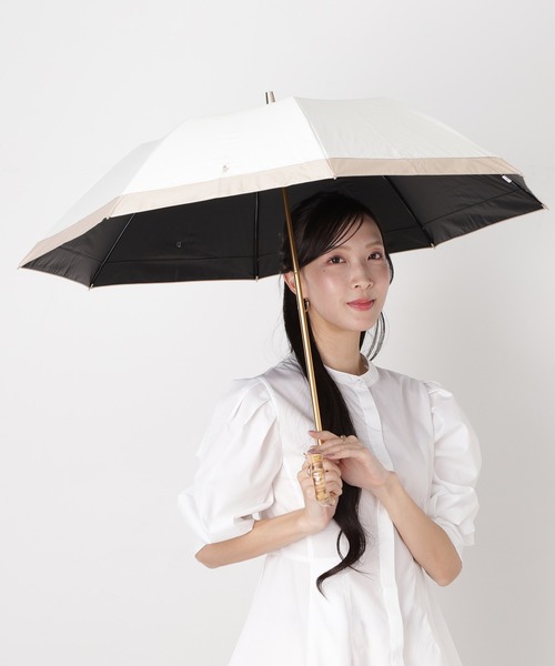 折りたたみ傘 「WEB限定」遮光100% 晴雨兼用 折りたたみ日傘 竹手元 切り継ぎ ”ワンポイント” レディースの画像