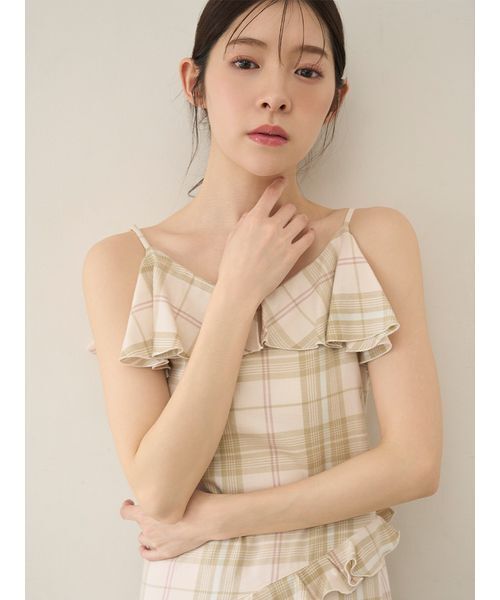 SNIDEL HOME パジャマ ルームウェア チェックフリルワンピース