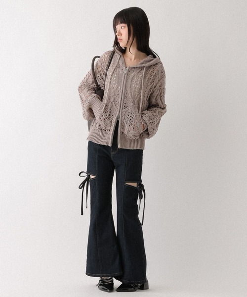 Heather（ヘザー） ニット セーター 透かし編みZIPフーディ 661783