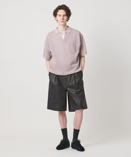 monkey time ブラックレザー ハーフパンツ monkey time BEAUTY＆YOUTH UNITED ARROWS ハーフパンツ ワイドパンツ