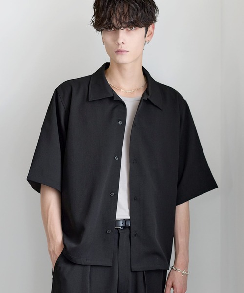 YLEVE 半袖シャツ 24ss ブラック シャツ 半袖 「防シワ/接触冷感」機能性半袖レギュラーカラーシャツ