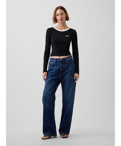 GAP（ギャップ） tシャツ リブ クロップド リンガーTシャツ レディース