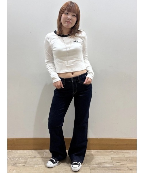 GAP（ギャップ） tシャツ リブ クロップド リンガーTシャツ レディース