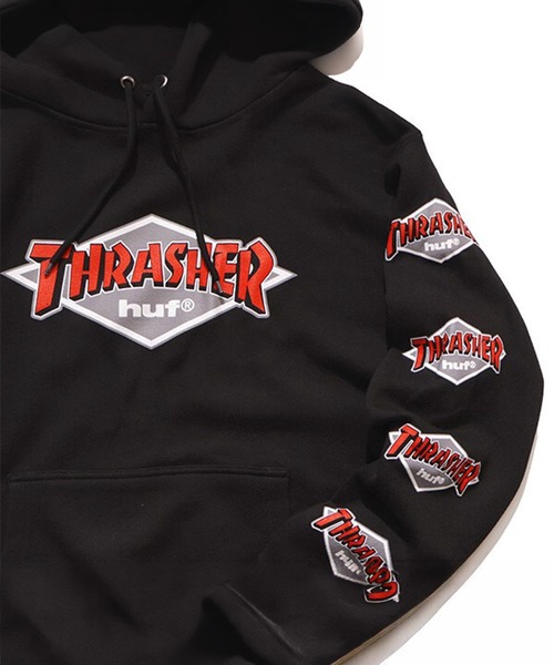 HUF（ハフ） パーカー HUF X THRASHER ロゴ フーディー メンズ