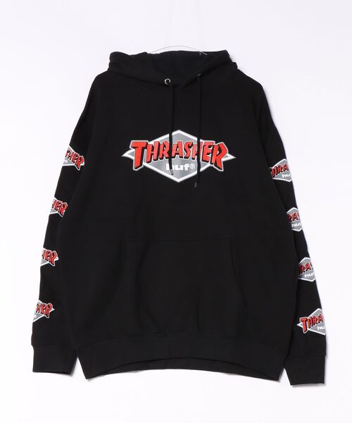 HUF x THRASHER コラボ パーカー ブラック 入手困難L HUF（ハフ） パーカー HUF X THRASHER ロゴ フーディー メンズ