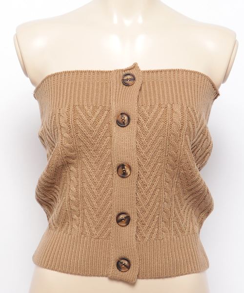 新品未使用 SHISHIKUI ベアトップ SPIGA（スピーガ） チューブトップ ベアトップ ケーブル編み釦付