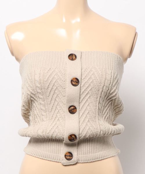 チューブトップ ベアトップ 「CRANK」L LOGO KNIT TUBE TOP SPIGA チューブトップ ベアトップ ケーブル編み釦付ベアニット
