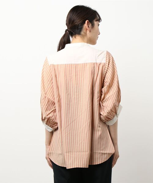 ⭐️新品・未使用⭐️コムサブロンドオフ ボザム切替 ストライプ ブラウス STYLEBLOCK ブラウス シャツ 先染めストライプ異素材ブザム切替