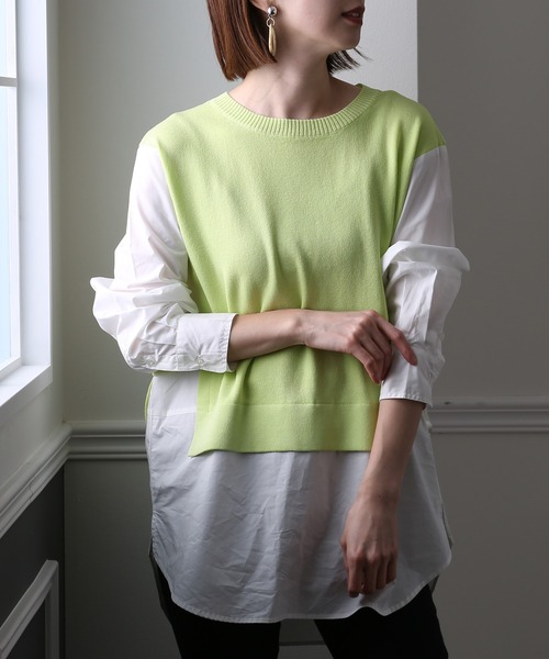 tシャツ ブラウスドッキングニットプルオーバー レディース