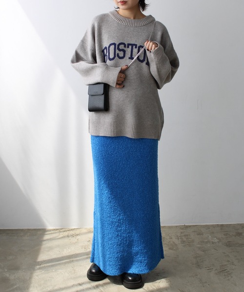 美品フォクシー　 アイスブルーニットタイトスカート GeeRA（ジーラ） スカート ブークレ素材ニットタイトスカート