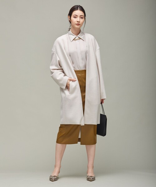 美品　洗える　iCB アイシービー Mid Air ノーカラーコート　L セール】 【2019春のWEB限定カラー】Mid Air ノーカラーコート
