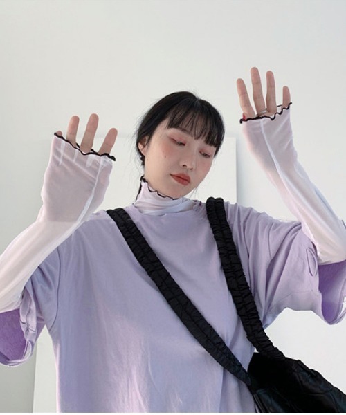 Achic tシャツ パイピング配色シアーメロートップス レディース