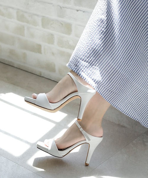 サンダル スクエアトゥ ハイヒールミュール「日本製」 レディース