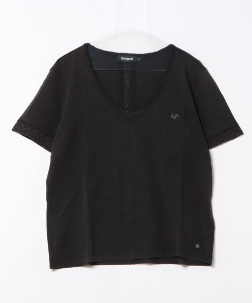Desigual tシャツ 透かし編み Vラインデコルテ Tシャツ