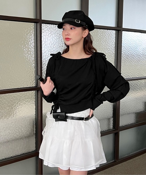 トレーナー スウェット リボンストリングシャーリングスウェット レディース by muni:r トレーナー スウェット リボンストリングシャーリング