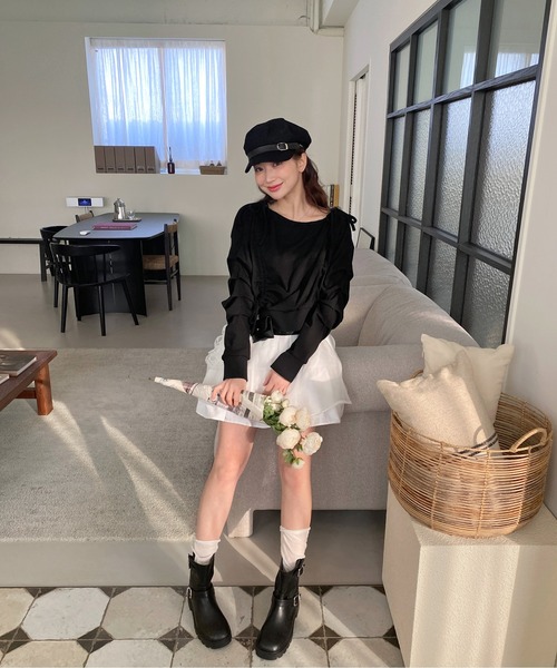 トレーナー スウェット リボンストリングシャーリングスウェット レディース by muni:r トレーナー スウェット リボンストリングシャーリング