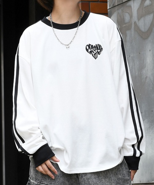 Oversized Long Sleeve T-Shirt オーバーサイズTシャツ Starting Over tシャツ oversize sleeve line ringer long T