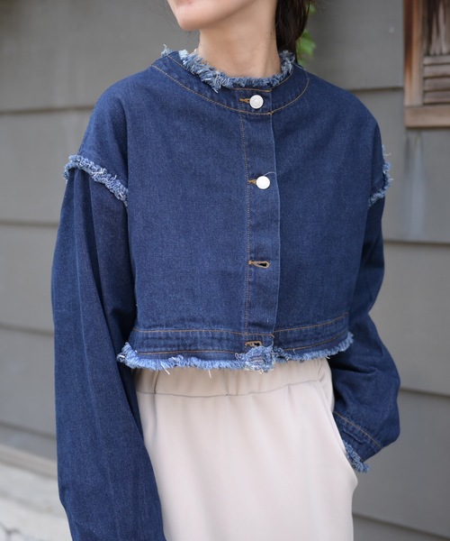 シェリエ♡ノーカラーデニム ペプラムジージャン✨春先取り! 今季もデニムが大人気!!【 Spring & Summer Denim Collection
