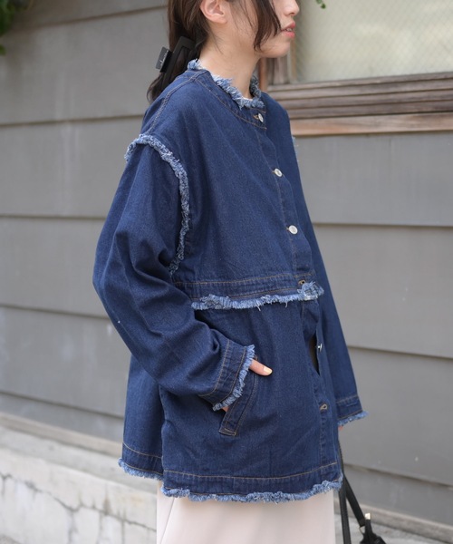 シェリエ♡ノーカラーデニム ペプラムジージャン✨春先取り! 今季もデニムが大人気!!【 Spring & Summer Denim Collection