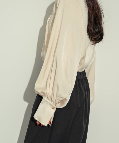ブラウス シャツ 袖タックワイドシャツ レディース NEUNA ブラウス シャツ ワイドスリーブタックブラウス