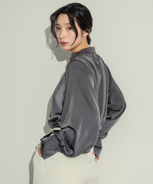 ブラウス シャツ 袖タックワイドシャツ レディース NEUNA ブラウス シャツ ワイドスリーブタックブラウス