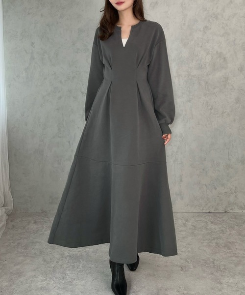 JUNOAH（ジュノア） ワンピース キーネック裏起毛マーメイドワンピース