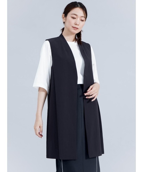 YORT ベスト ジレ 「撥水・接触冷感」セットノーカラーロングジレ