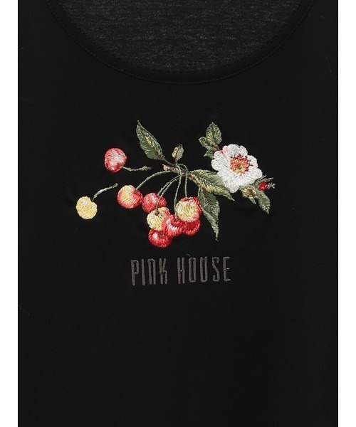 PINK HOUSE tシャツ Tシャツ 野ばらとチェリー刺繍カットソー