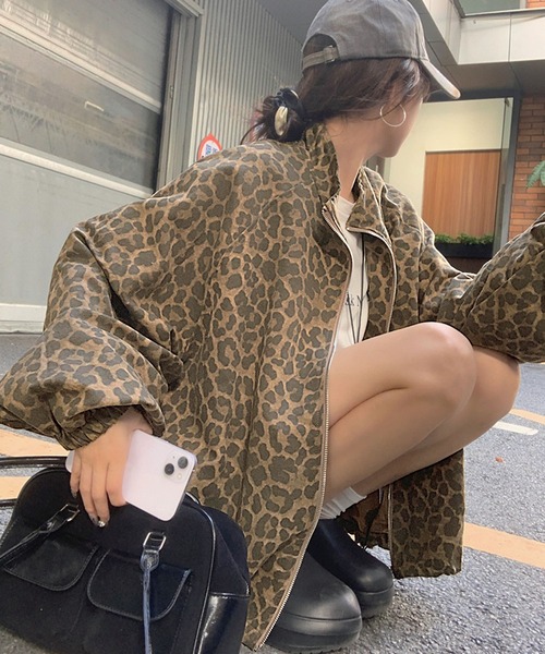 Lady バイカラーブルゾン 春物　即完売品 オーバーサイズ ジャケット ブルゾン ヒョウ柄オーバーサイズブルゾン