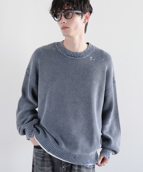 RAGEBLUE（レイジブルー） セーター ニット ピグメントダメージ/アゼ