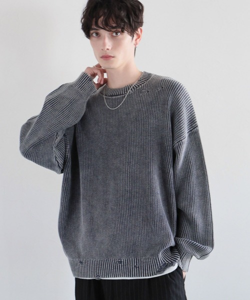 RAGEBLUE（レイジブルー） セーター ニット ピグメントダメージ/アゼ