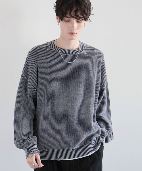 RAGEBLUE（レイジブルー） セーター ニット ピグメントダメージ/アゼ