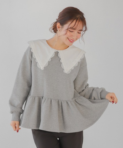 Fit more（フィットモア） トレーナー スウェット レース襟ペプラム