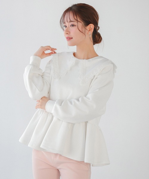 フィットモア　fitmoreミルフィーユフリルスウェット　ホワイト　トレーナー Fit more（フィットモア） トレーナー スウェット ミルフィーユフリル