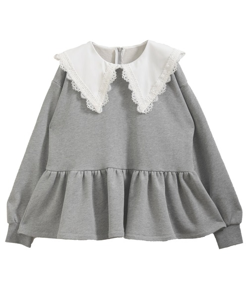 fitmore レース襟ペプラムスウェット　グレー Fit more（フィットモア） トレーナー スウェット レース襟ペプラム