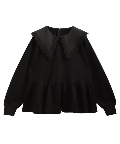 【新品未使用】フイットモア fitmore レース 襟 ペプラム スウェット 黒 Fit more（フィットモア） トレーナー スウェット レース襟ペプラム