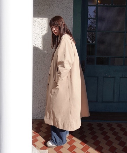 大人気❗️大特価❗️超美品　オールドイングランドピンクベージュ ロングコート セール】2WAYステンカラーロングコート 139052（ステンカラーコート