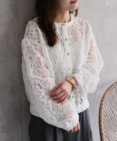 ブラウス シャツ シアードットシャツカーデ レディース FREAK'S STORE ブラウス シャツ シアードットシャツ/オーバー