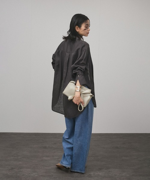 本日限定　美品　[THE MOOD]リネンシャツ　ブラック36 TOMORROWLAND ブラウス シャツ リネンレギュラーカラーシャツ