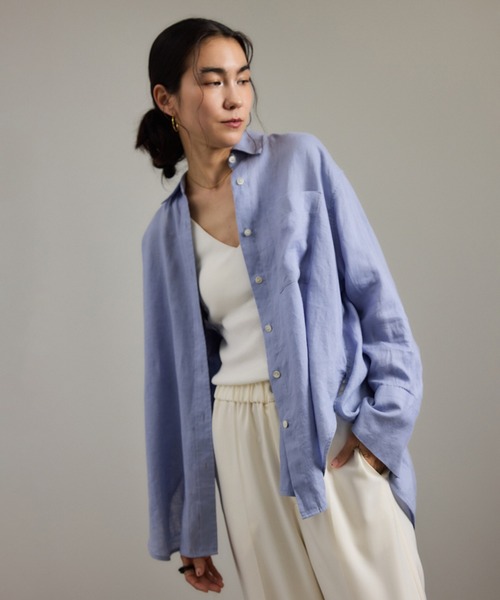 美品 セオリーリュクス リネン シャツ ブラウス ネイビー 洗える 日本製 M THE SHIRTS | WOMEN（レディース）｜Theory 公式通販サイト