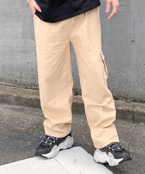 link lot チノパン 「ワンポイント」ワイドレッグ クロップドカーゴ