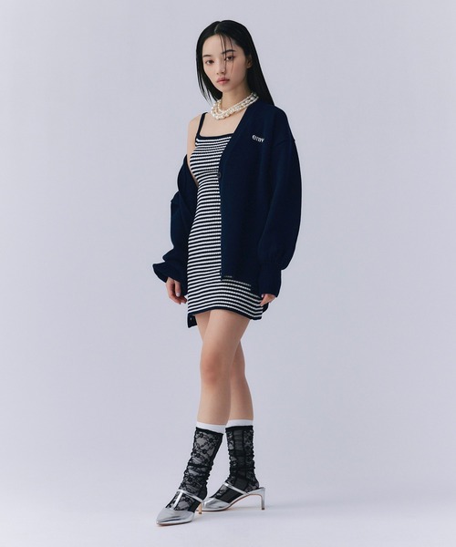 ロゴカーデワンピースニットセットアップ EIMY ISTOIRE（エイミーイストワール） カーディガン ロゴカーデ