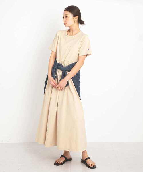 新品 Champion Sonny Labelコラボ ギャザー半袖ワンピース Champion ワンピース 「別注」Champion×Sonny Label ギャザー