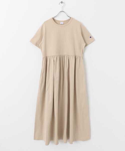 新品 Champion Sonny Labelコラボ ギャザー半袖ワンピース Champion ワンピース 「別注」Champion×Sonny Label ギャザー