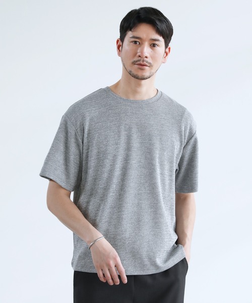 SPU tシャツ メランジパイルニット半袖クルーネックTシャツ