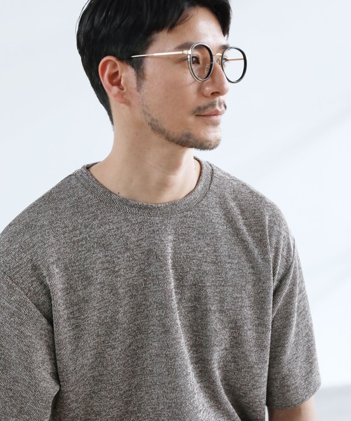 SPU tシャツ メランジパイルニット半袖クルーネックTシャツ